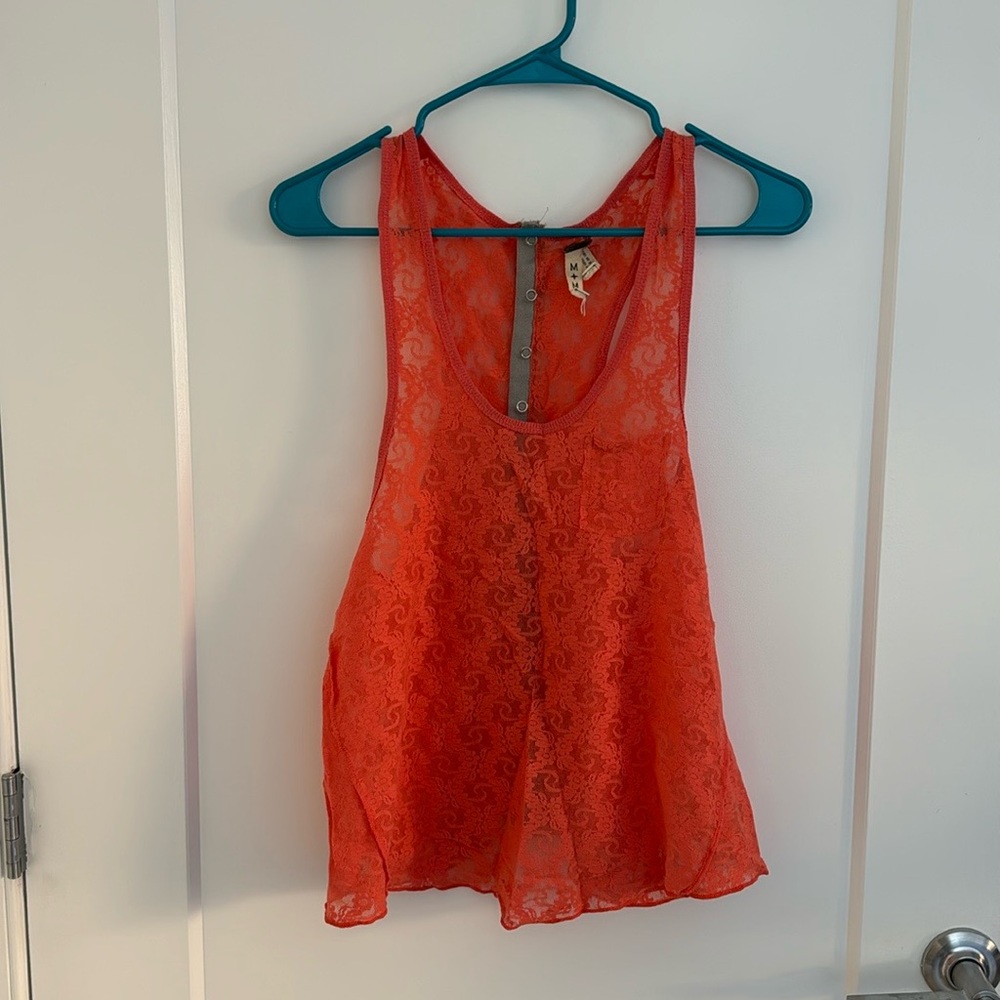 Neon pink lace tank